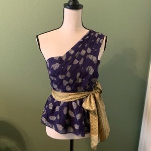 Anthropologie FEI Blue Silk across-Body Top